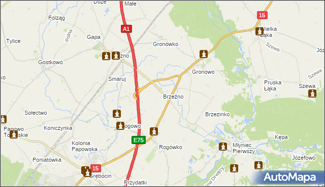 mapa Brzeźno gmina Lubicz, Brzeźno gmina Lubicz na mapie Targeo