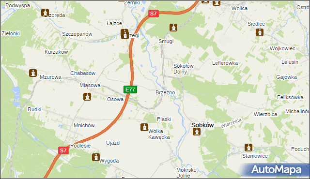 mapa Brzeźno gmina Sobków, Brzeźno gmina Sobków na mapie Targeo