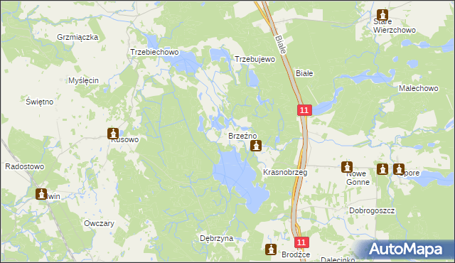 mapa Brzeźno gmina Szczecinek, Brzeźno gmina Szczecinek na mapie Targeo