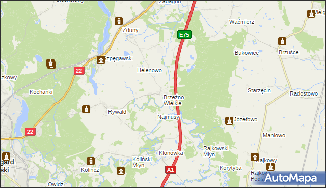 mapa Brzeźno Wielkie, Brzeźno Wielkie na mapie Targeo