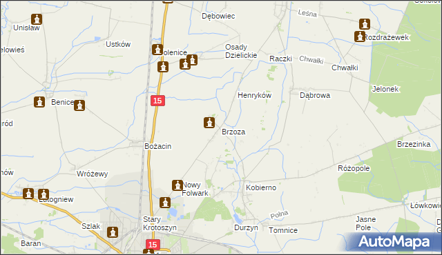 mapa Brzoza gmina Krotoszyn, Brzoza gmina Krotoszyn na mapie Targeo