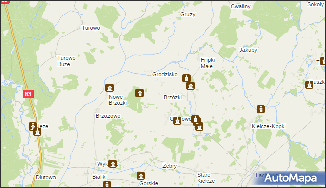 mapa Brzózki gmina Kolno, Brzózki gmina Kolno na mapie Targeo