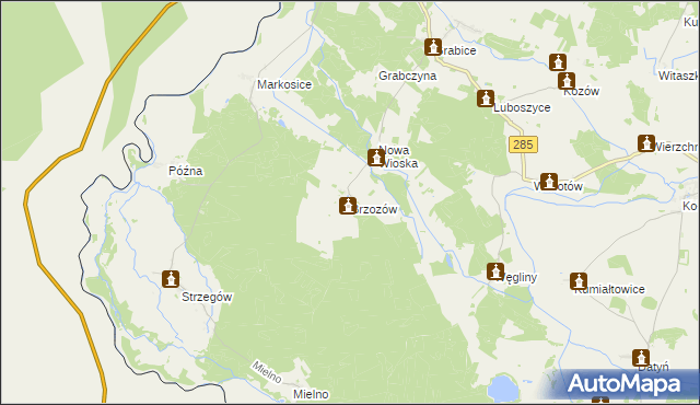 mapa Brzozów gmina Gubin, Brzozów gmina Gubin na mapie Targeo