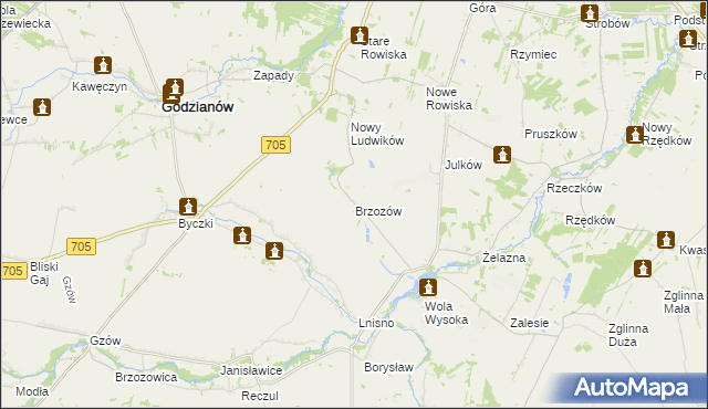 mapa Brzozów gmina Skierniewice, Brzozów gmina Skierniewice na mapie Targeo