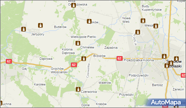 mapa Brzozów gmina Sokołów Podlaski, Brzozów gmina Sokołów Podlaski na mapie Targeo