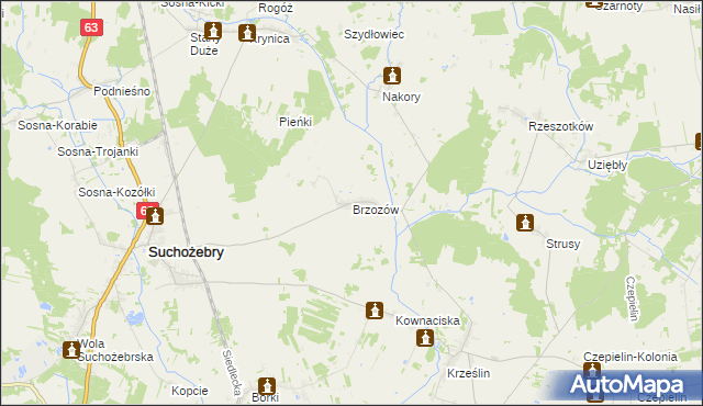 mapa Brzozów gmina Suchożebry, Brzozów gmina Suchożebry na mapie Targeo