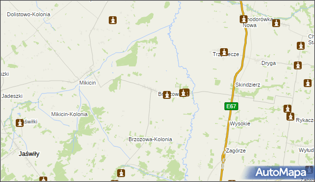 mapa Brzozowa gmina Jaświły, Brzozowa gmina Jaświły na mapie Targeo