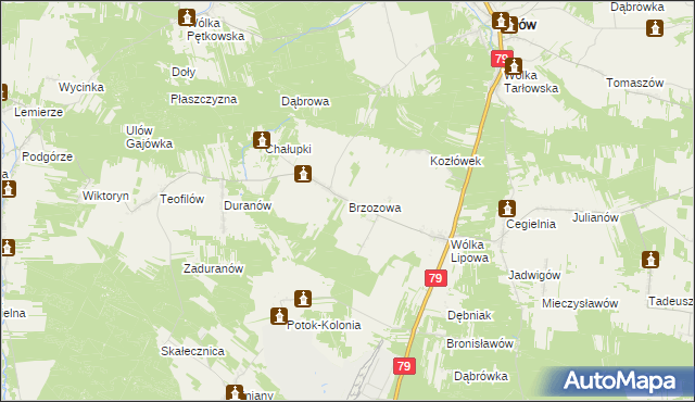 mapa Brzozowa gmina Tarłów, Brzozowa gmina Tarłów na mapie Targeo