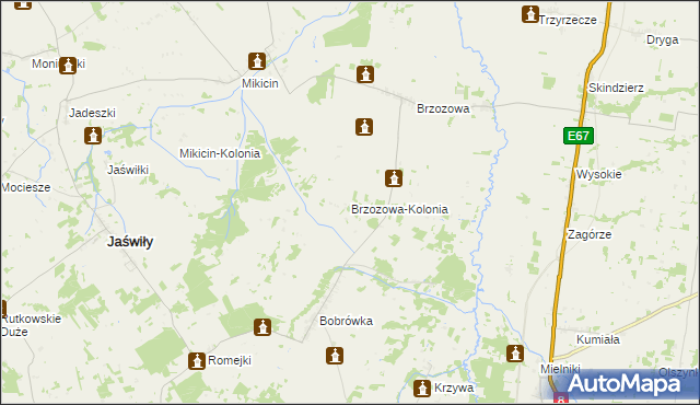 mapa Brzozowa-Kolonia, Brzozowa-Kolonia na mapie Targeo