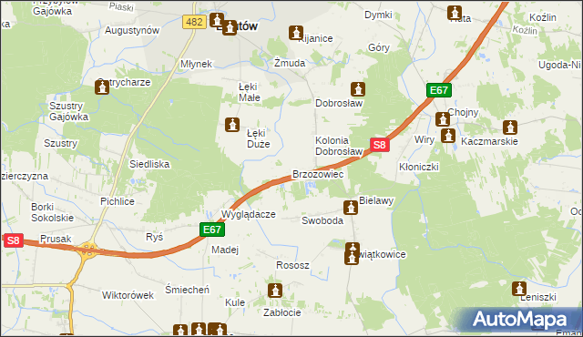 mapa Brzozowiec gmina Lututów, Brzozowiec gmina Lututów na mapie Targeo