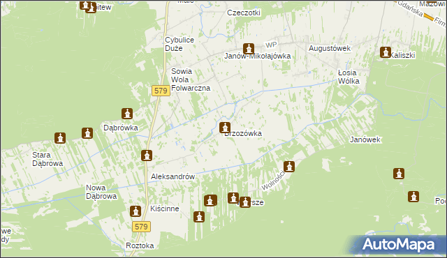 mapa Brzozówka gmina Czosnów, Brzozówka gmina Czosnów na mapie Targeo