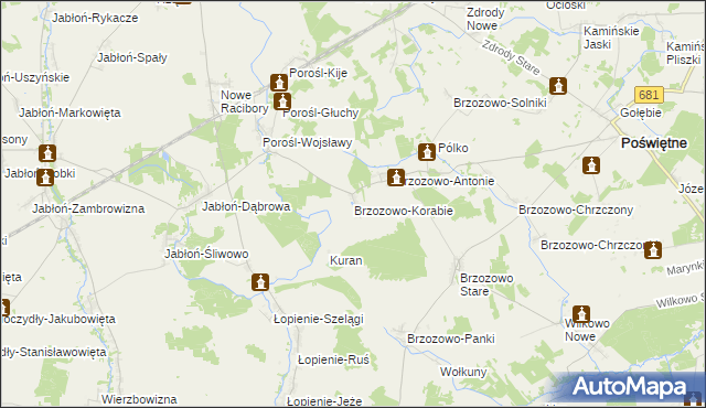 mapa Brzozowo-Korabie, Brzozowo-Korabie na mapie Targeo