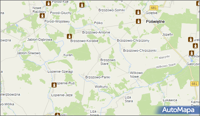 mapa Brzozowo Stare, Brzozowo Stare na mapie Targeo