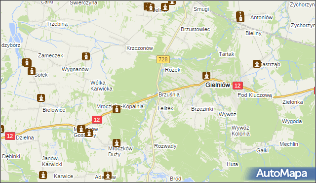 mapa Brzuśnia, Brzuśnia na mapie Targeo