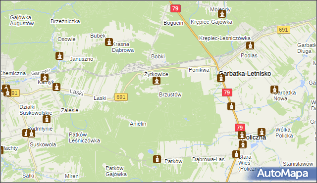 mapa Brzustów gmina Garbatka-Letnisko, Brzustów gmina Garbatka-Letnisko na mapie Targeo