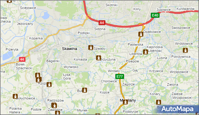 mapa Brzyczyna, Brzyczyna na mapie Targeo