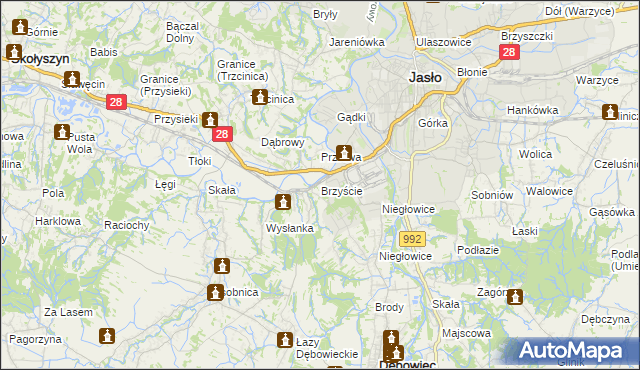 mapa Brzyście gmina Jasło, Brzyście gmina Jasło na mapie Targeo