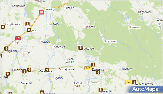 mapa Budczyce, Budczyce na mapie Targeo