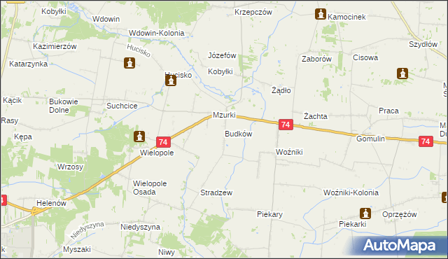 mapa Budków gmina Wola Krzysztoporska, Budków gmina Wola Krzysztoporska na mapie Targeo