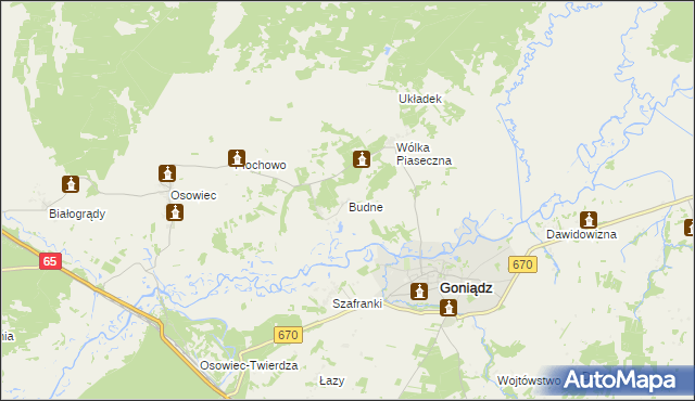 mapa Budne gmina Goniądz, Budne gmina Goniądz na mapie Targeo