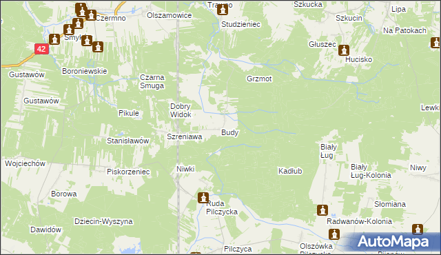 mapa Budy gmina Fałków, Budy gmina Fałków na mapie Targeo