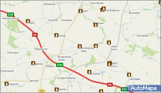 mapa Budziszów Mały, Budziszów Mały na mapie Targeo