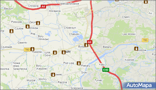 mapa Budzyń gmina Liszki, Budzyń gmina Liszki na mapie Targeo