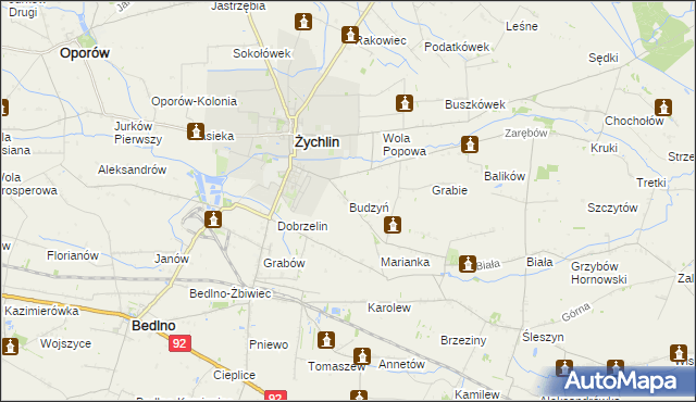 mapa Budzyń gmina Żychlin, Budzyń gmina Żychlin na mapie Targeo