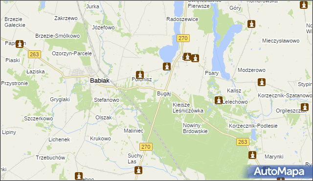 mapa Bugaj gmina Babiak, Bugaj gmina Babiak na mapie Targeo