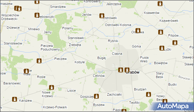 mapa Bugaj gmina Grabów, Bugaj gmina Grabów na mapie Targeo