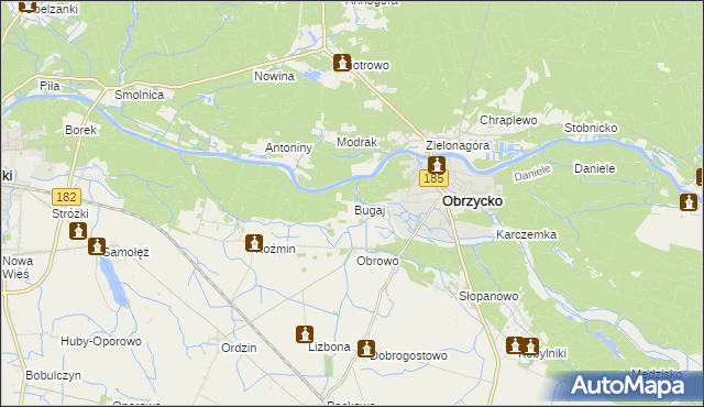 mapa Bugaj gmina Obrzycko, Bugaj gmina Obrzycko na mapie Targeo