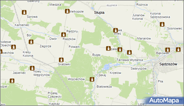 mapa Bugaj gmina Sędziszów, Bugaj gmina Sędziszów na mapie Targeo
