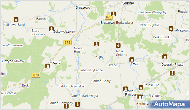 mapa Bujny gmina Sokoły, Bujny gmina Sokoły na mapie Targeo