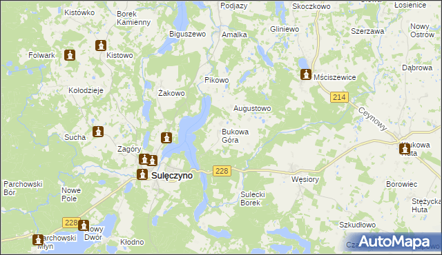 mapa Bukowa Góra gmina Sulęczyno, Bukowa Góra gmina Sulęczyno na mapie Targeo