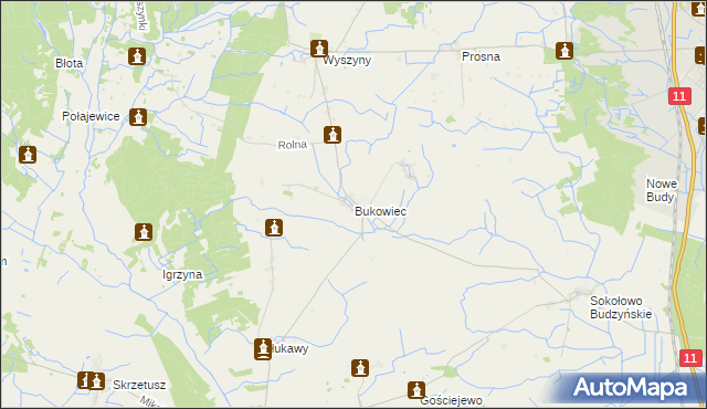 mapa Bukowiec gmina Budzyń, Bukowiec gmina Budzyń na mapie Targeo