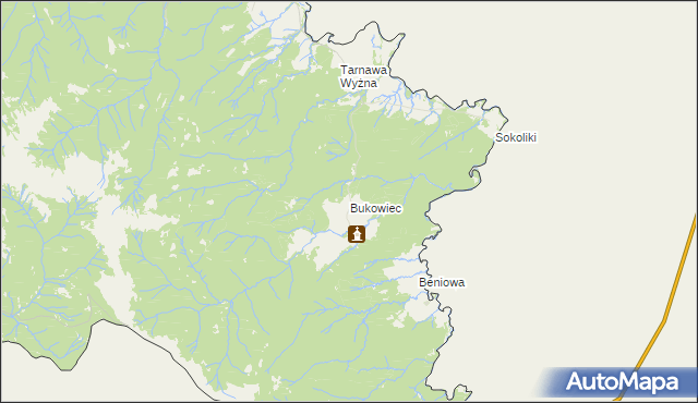 mapa Bukowiec gmina Lutowiska, Bukowiec gmina Lutowiska na mapie Targeo