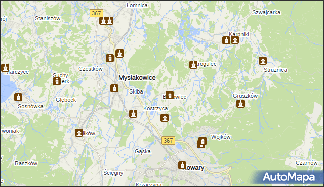 mapa Bukowiec gmina Mysłakowice, Bukowiec gmina Mysłakowice na mapie Targeo