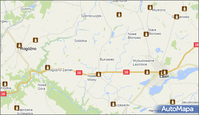 mapa Bukowiec gmina Rogóźno, Bukowiec gmina Rogóźno na mapie Targeo