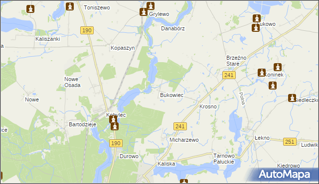 mapa Bukowiec gmina Wągrowiec, Bukowiec gmina Wągrowiec na mapie Targeo