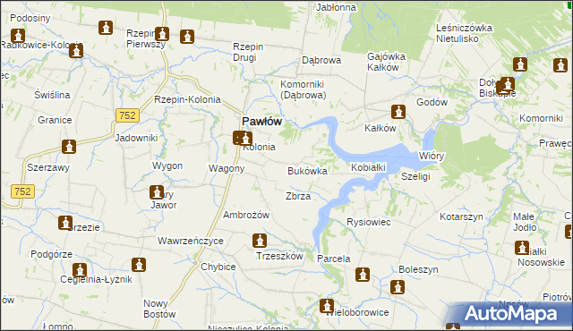 mapa Bukówka gmina Pawłów, Bukówka gmina Pawłów na mapie Targeo