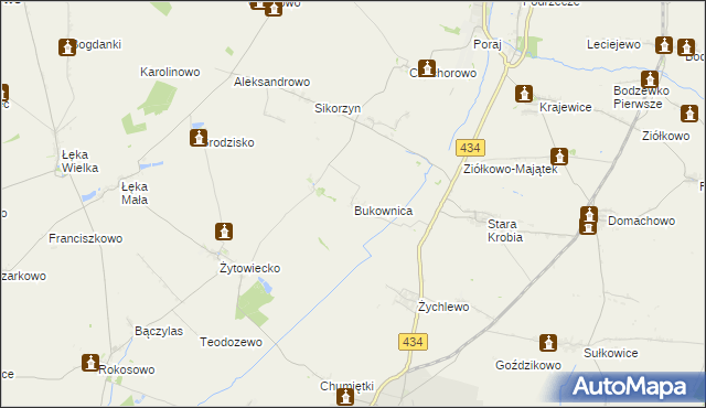 mapa Bukownica gmina Krobia, Bukownica gmina Krobia na mapie Targeo