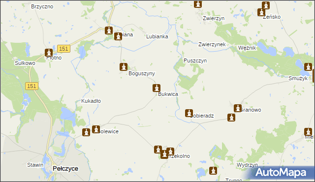 mapa Bukwica gmina Pełczyce, Bukwica gmina Pełczyce na mapie Targeo