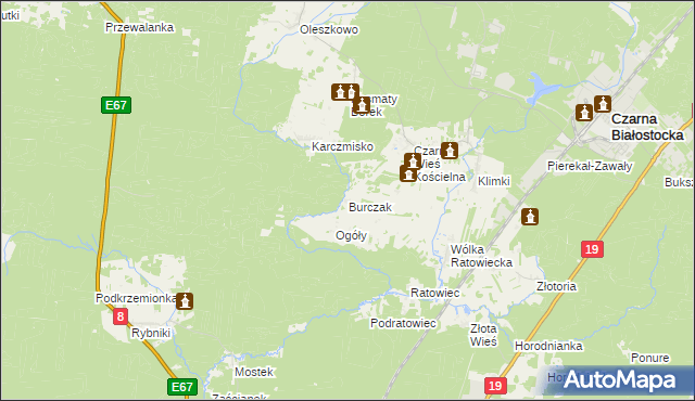 mapa Burczak gmina Czarna Białostocka, Burczak gmina Czarna Białostocka na mapie Targeo