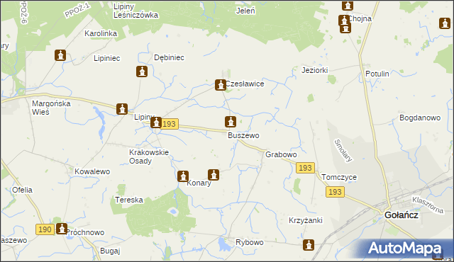 mapa Buszewo gmina Gołańcz, Buszewo gmina Gołańcz na mapie Targeo