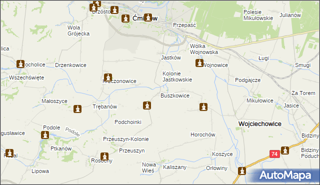 mapa Buszkowice gmina Ćmielów, Buszkowice gmina Ćmielów na mapie Targeo