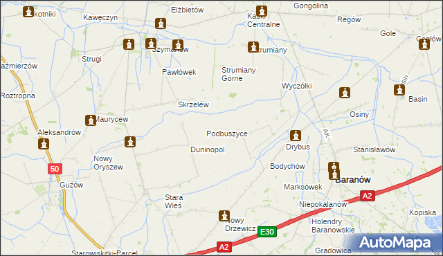 mapa Buszyce gmina Baranów, Buszyce gmina Baranów na mapie Targeo