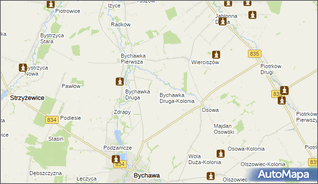 mapa Bychawka Druga-Kolonia, Bychawka Druga-Kolonia na mapie Targeo