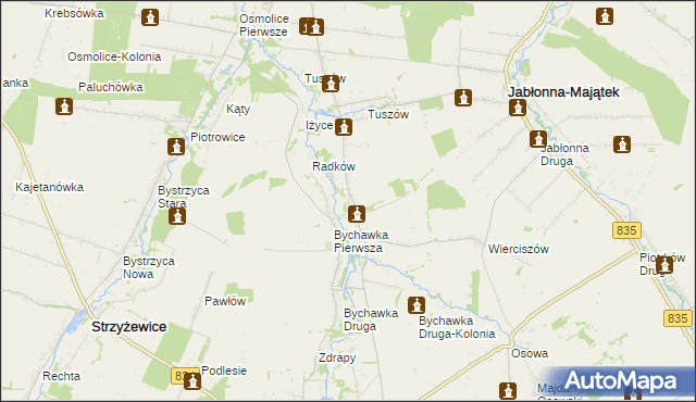 mapa Bychawka Trzecia, Bychawka Trzecia na mapie Targeo