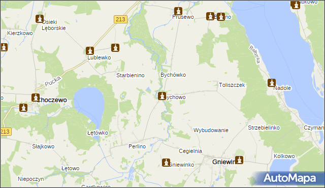 mapa Bychowo gmina Gniewino, Bychowo gmina Gniewino na mapie Targeo