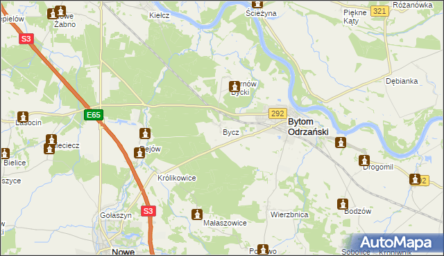 mapa Bycz gmina Bytom Odrzański, Bycz gmina Bytom Odrzański na mapie Targeo